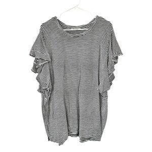 Terra & Sky Black and White Stripe Ruffled Sleeve Top